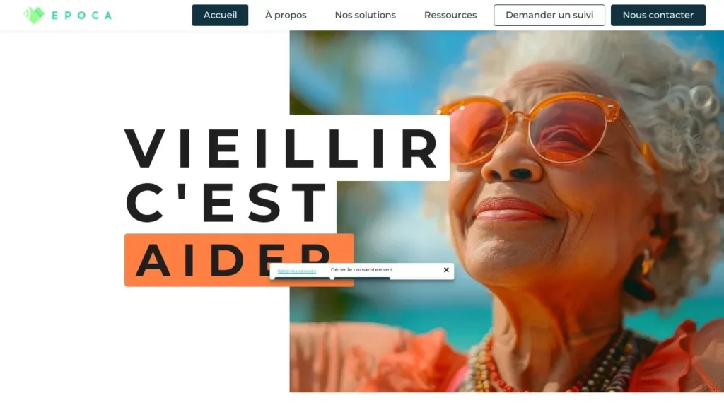 Page d'accueil du site epoca.health, livré en direct